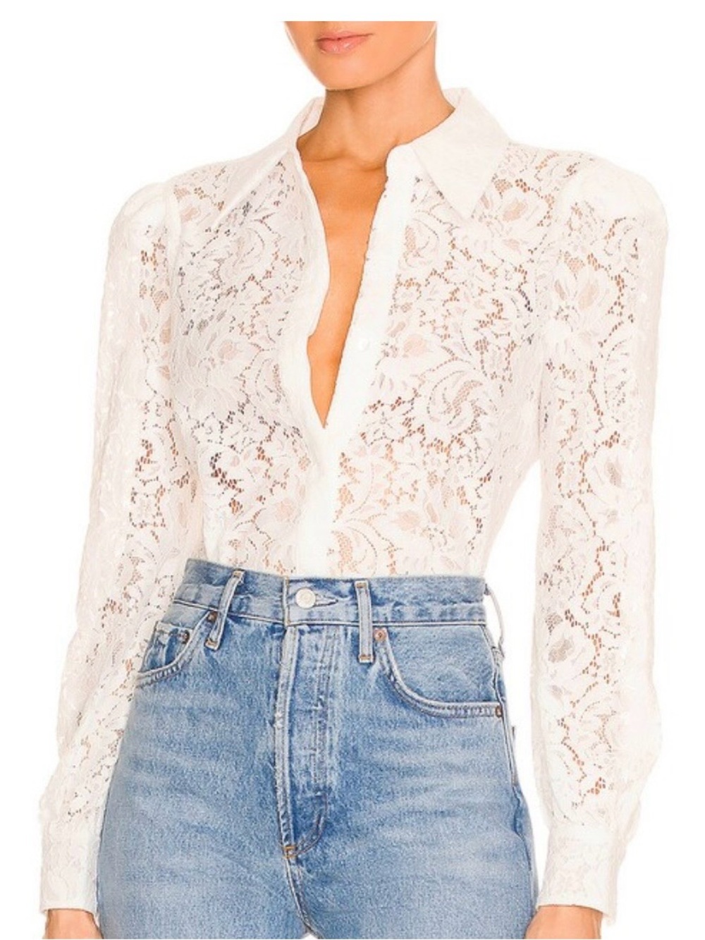 L’Agence Jenica Lace Button-Front Blouse